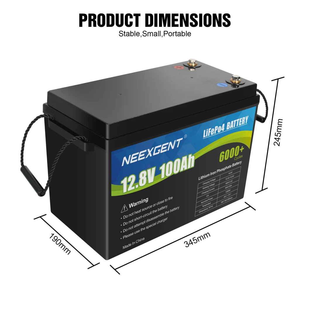 Neexgent Solar Lithium Ion Battery 12V 50ah 100ah 120ah 200ah 300ah EV RV Golf Cart LiFePO4 Lithium Battery Pack for Solar Power